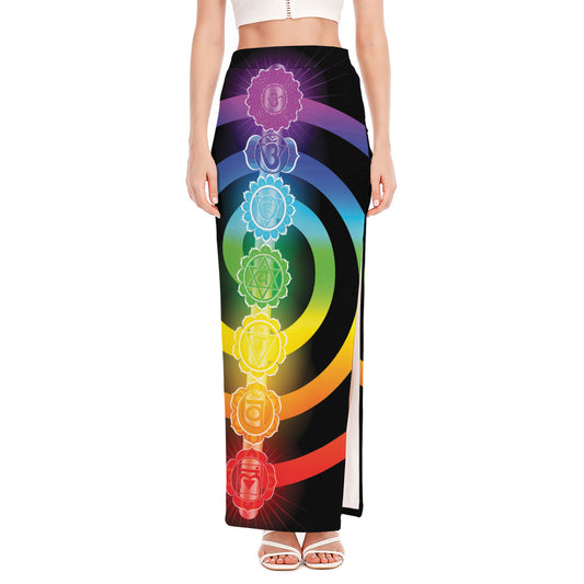 Seven Chakras Rainbow Of Life Print High Slit Maxi Skirt