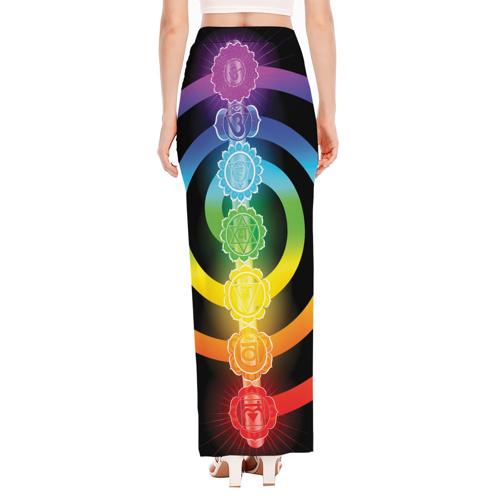 Seven Chakras Rainbow Of Life Print High Slit Maxi Skirt