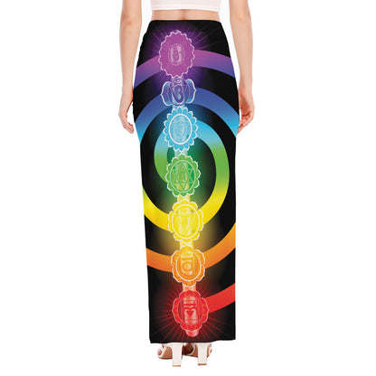 Seven Chakras Rainbow Of Life Print High Slit Maxi Skirt
