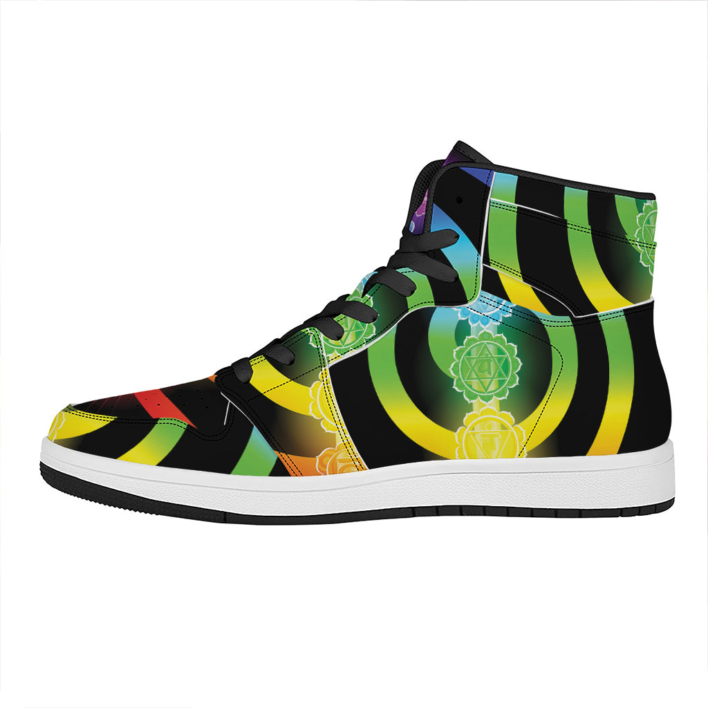 Seven Chakras Rainbow Of Life Print High Top Leather Sneakers