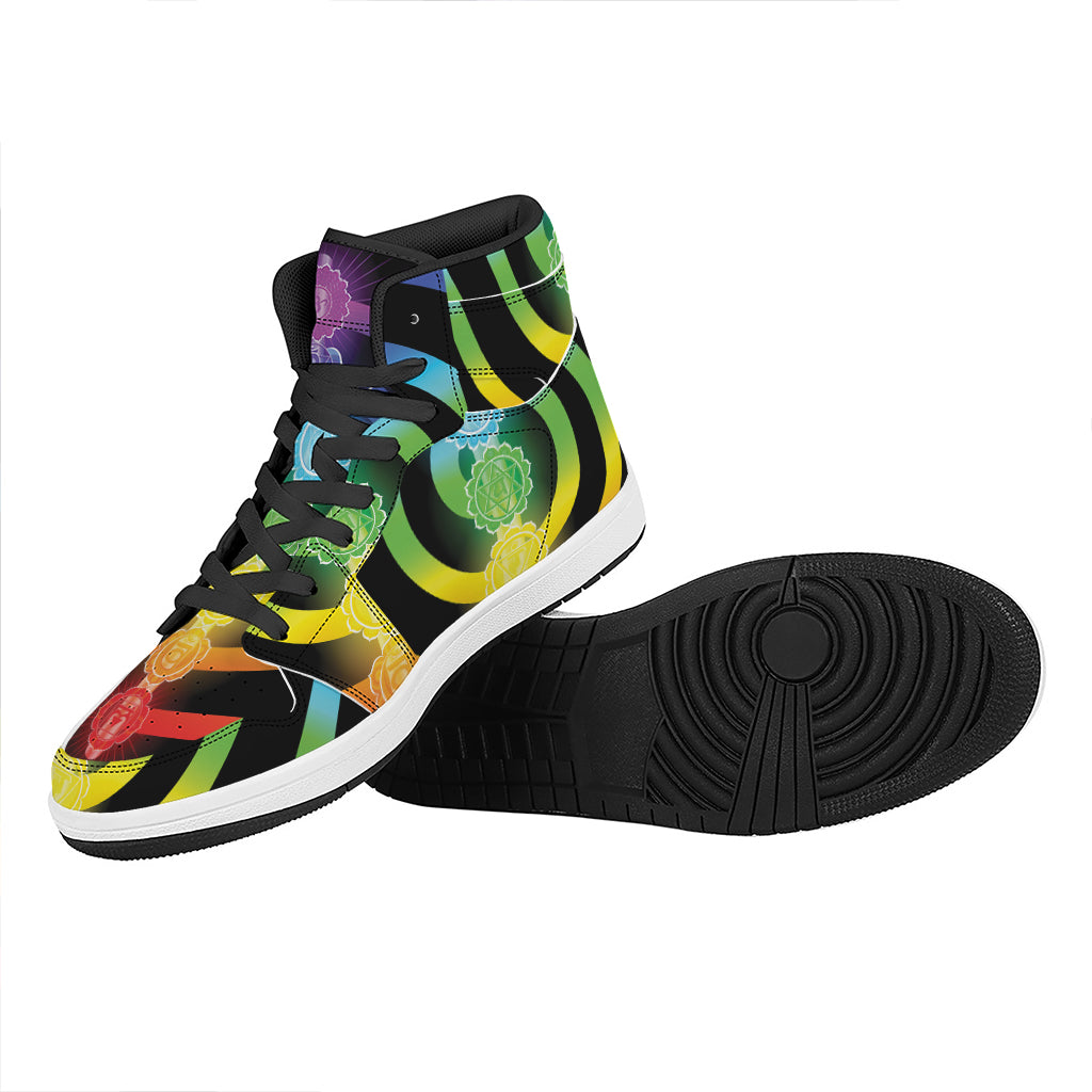 Seven Chakras Rainbow Of Life Print High Top Leather Sneakers
