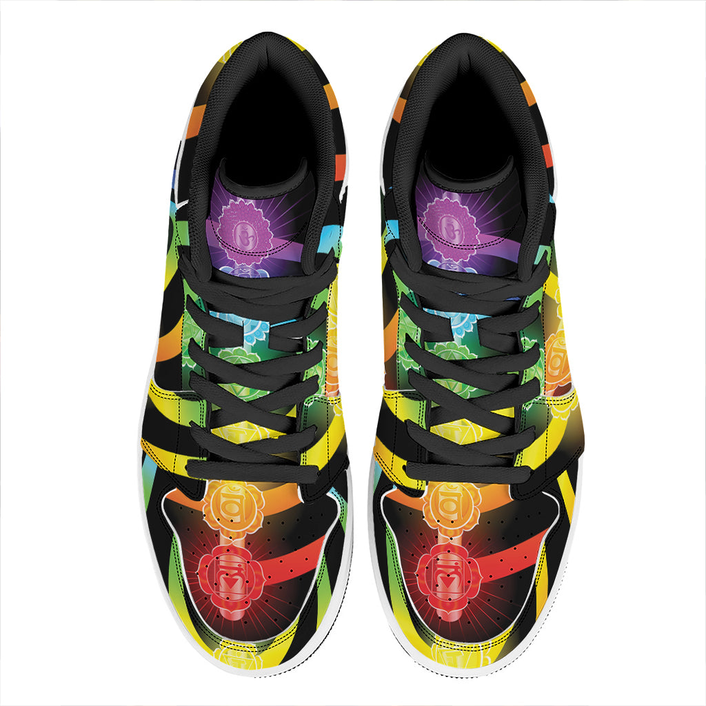 Seven Chakras Rainbow Of Life Print High Top Leather Sneakers