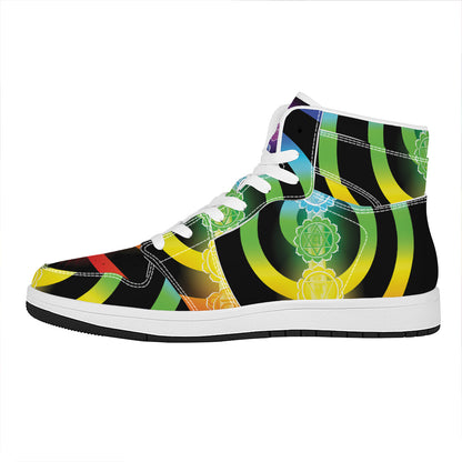 Seven Chakras Rainbow Of Life Print High Top Leather Sneakers
