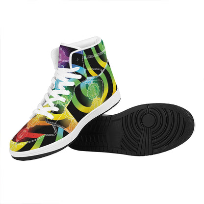 Seven Chakras Rainbow Of Life Print High Top Leather Sneakers