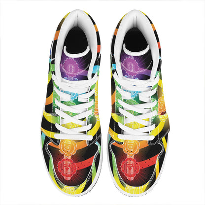 Seven Chakras Rainbow Of Life Print High Top Leather Sneakers