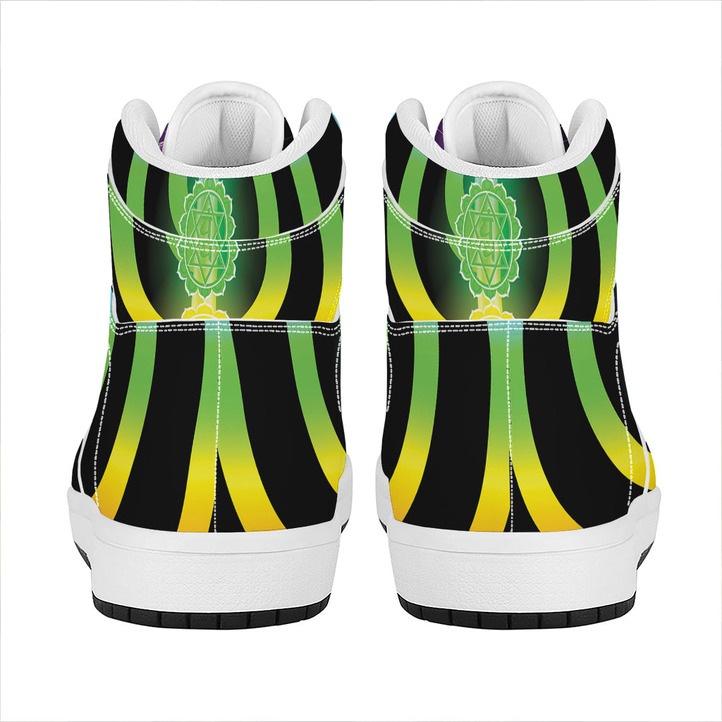 Seven Chakras Rainbow Of Life Print High Top Leather Sneakers