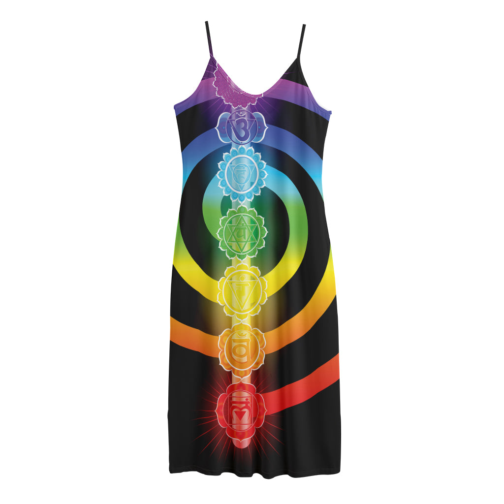 Seven Chakras Rainbow Of Life Print Jersey Midi Cami Dress