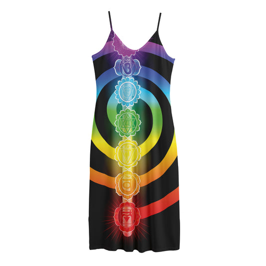 Seven Chakras Rainbow Of Life Print Jersey Midi Cami Dress
