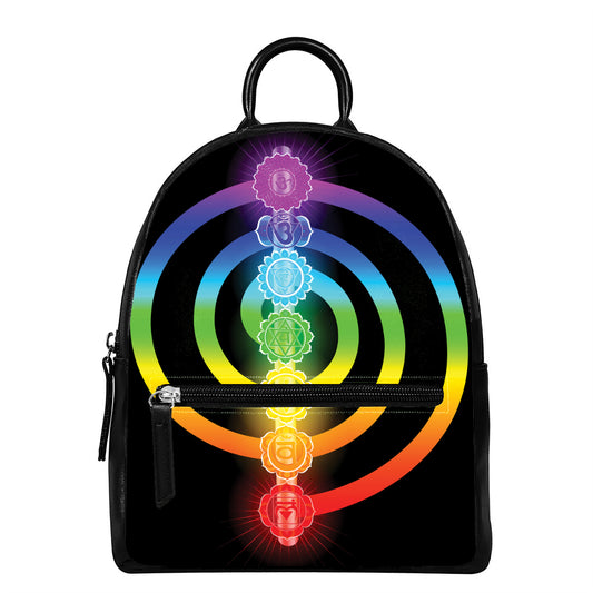Seven Chakras Rainbow Of Life Print Leather Backpack