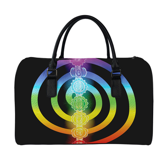 Seven Chakras Rainbow Of Life Print Leather Duffle Bag