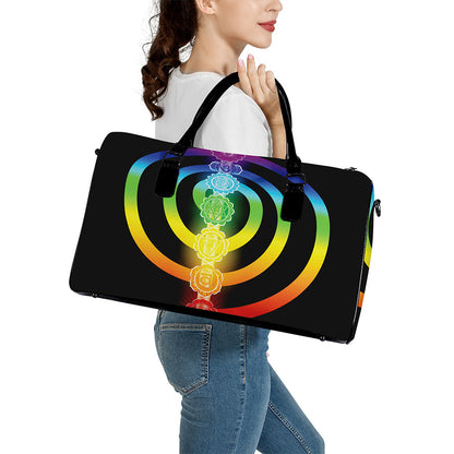 Seven Chakras Rainbow Of Life Print Leather Duffle Bag