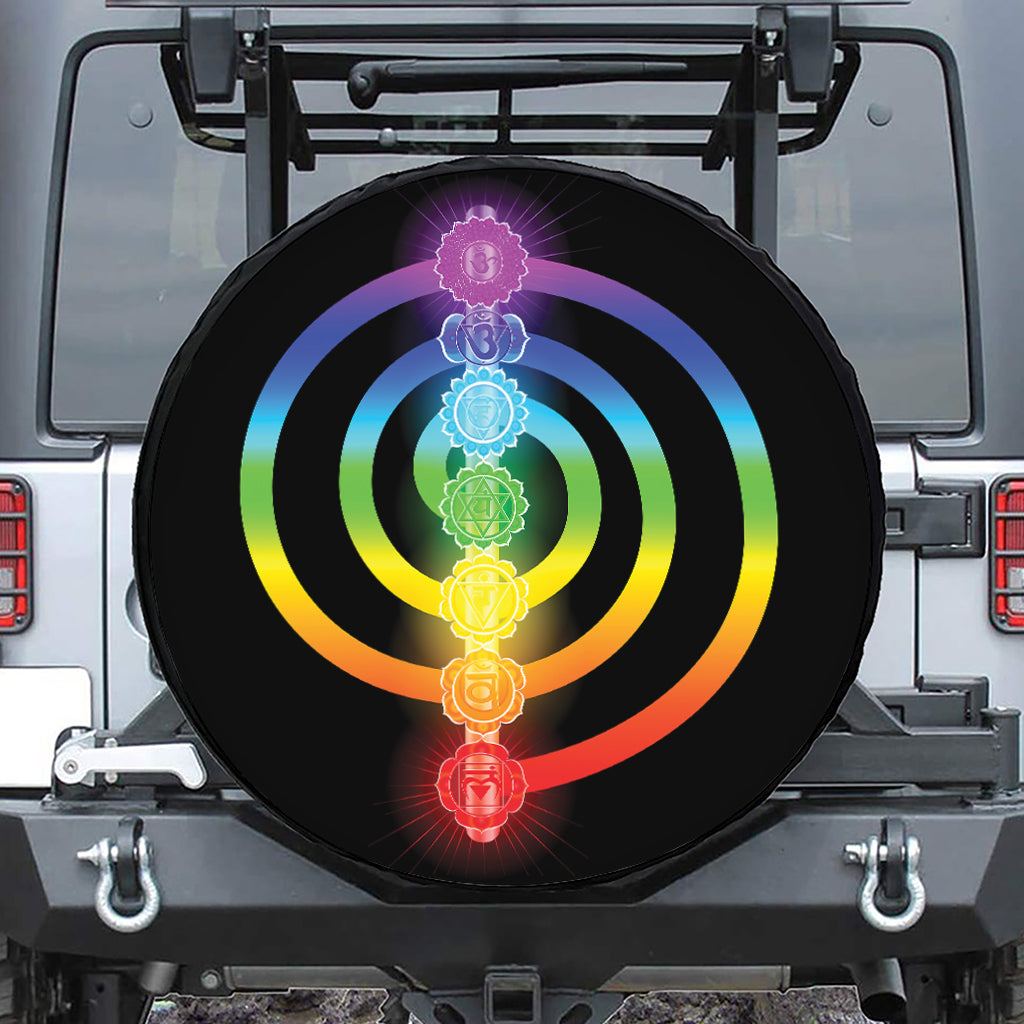 Seven Chakras Rainbow Of Life Print Leather Spare Tire Cover