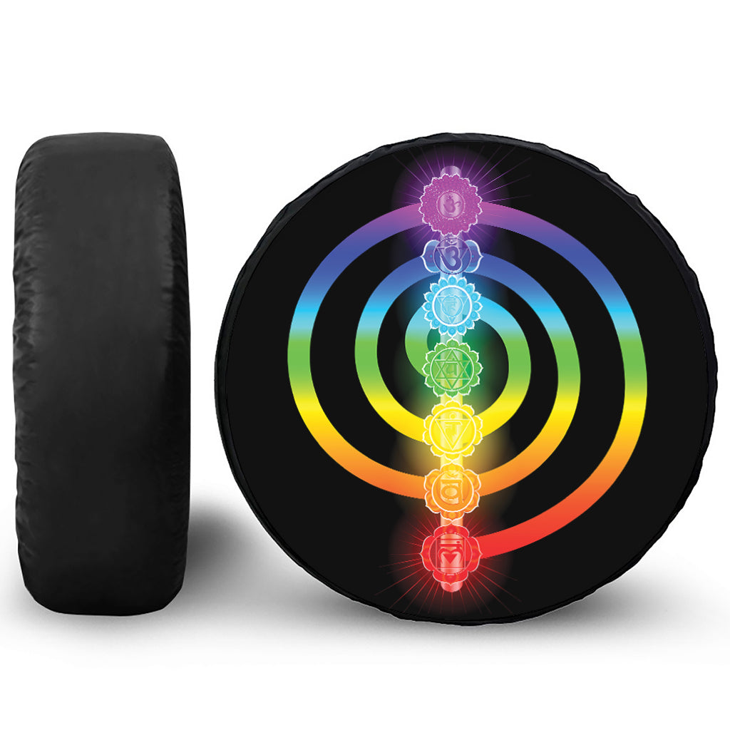 Seven Chakras Rainbow Of Life Print Leather Spare Tire Cover