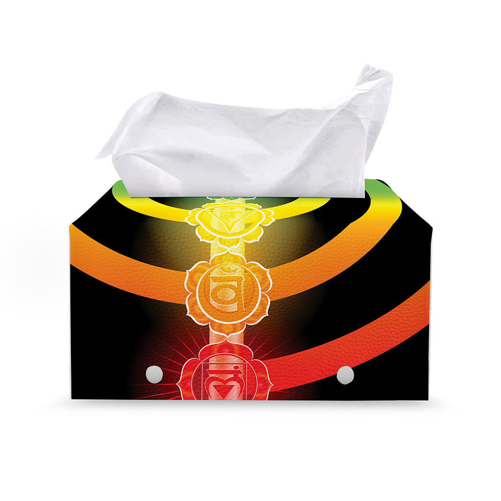 Seven Chakras Rainbow Of Life Print Leather Tissue Box Cover