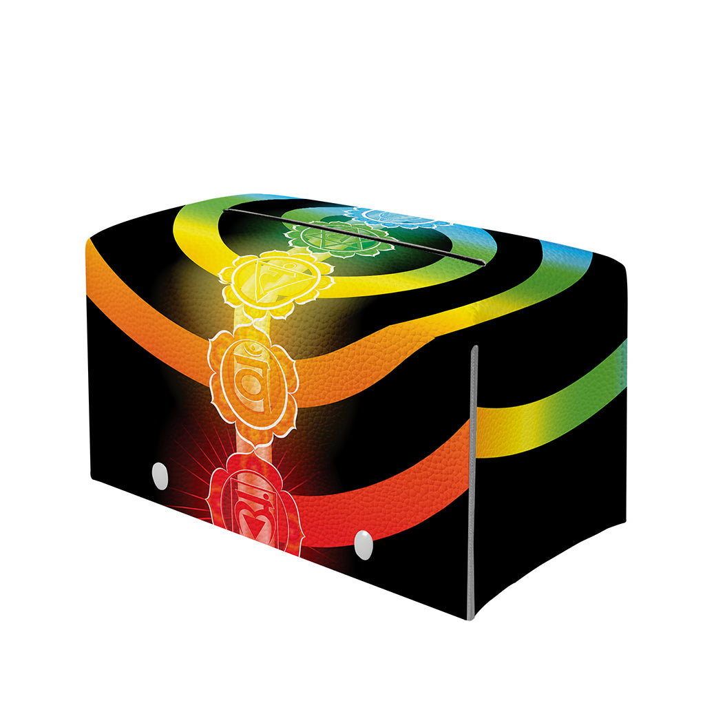 Seven Chakras Rainbow Of Life Print Leather Tissue Box Cover