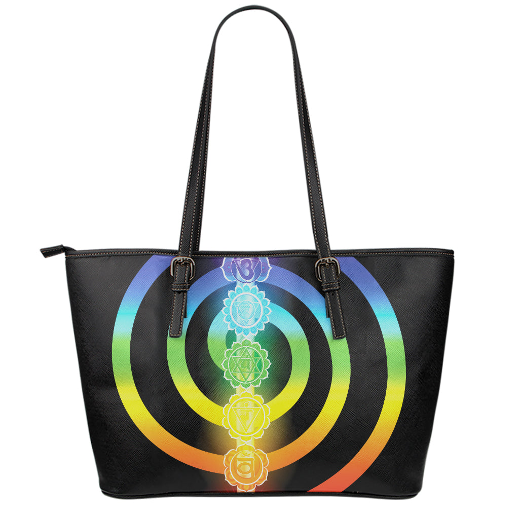 Seven Chakras Rainbow Of Life Print Leather Tote Bag
