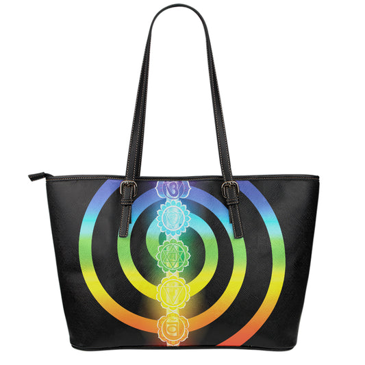 Seven Chakras Rainbow Of Life Print Leather Tote Bag