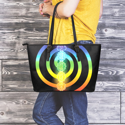 Seven Chakras Rainbow Of Life Print Leather Tote Bag