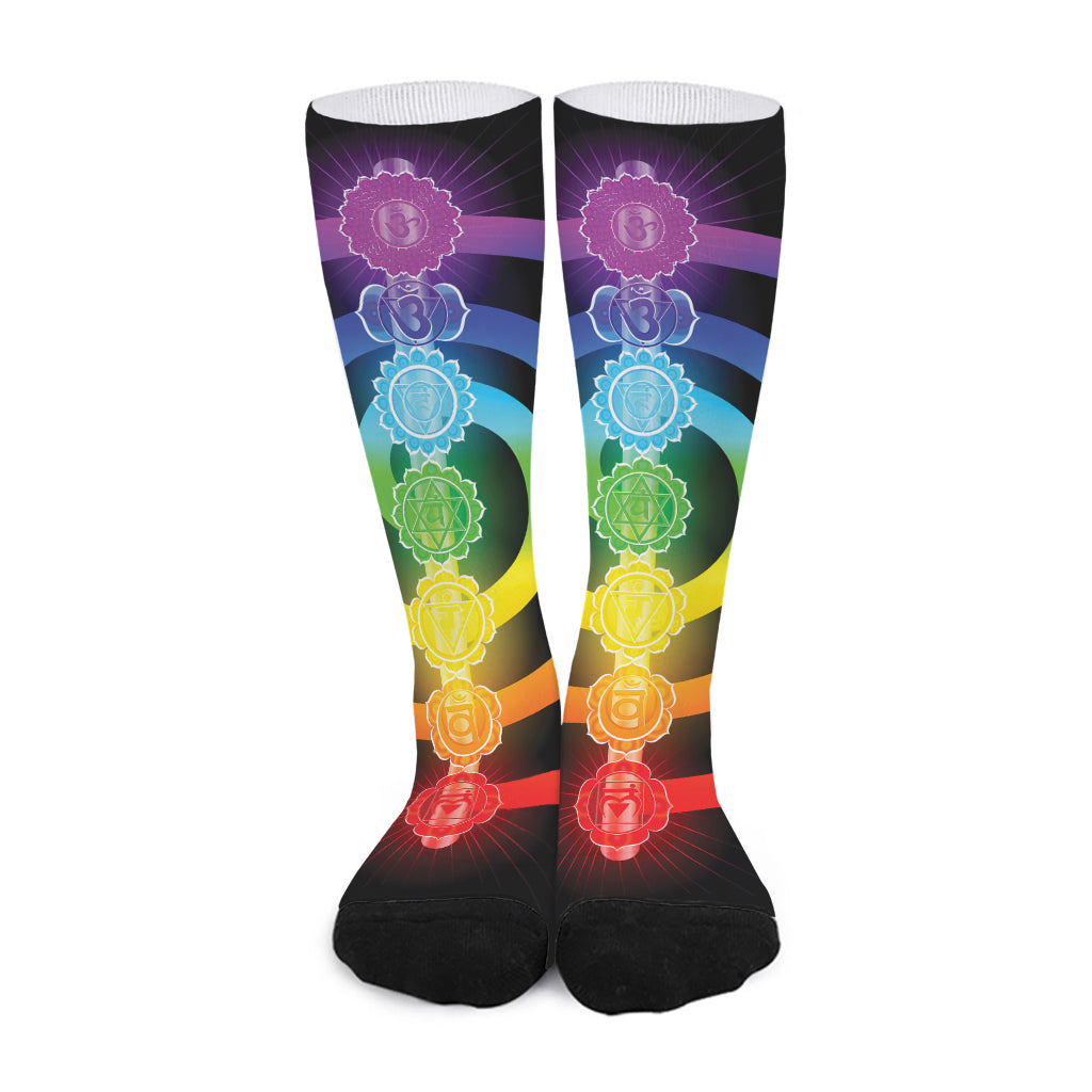 Seven Chakras Rainbow Of Life Print Long Socks