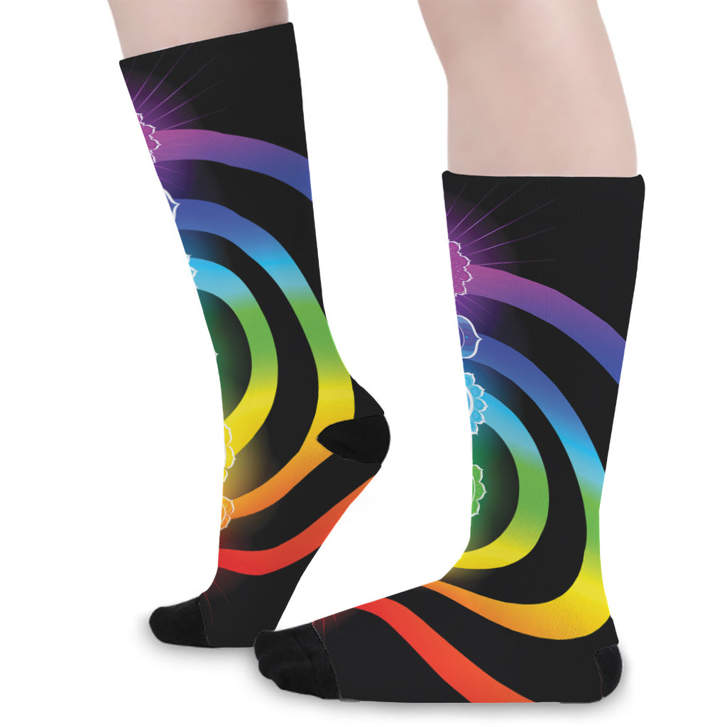 Seven Chakras Rainbow Of Life Print Long Socks