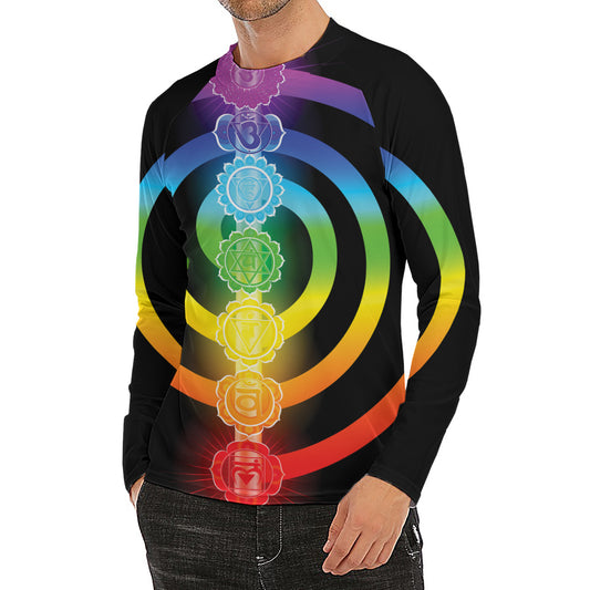 Seven Chakras Rainbow Of Life Print Men's Long Sleeve Rash Guard
