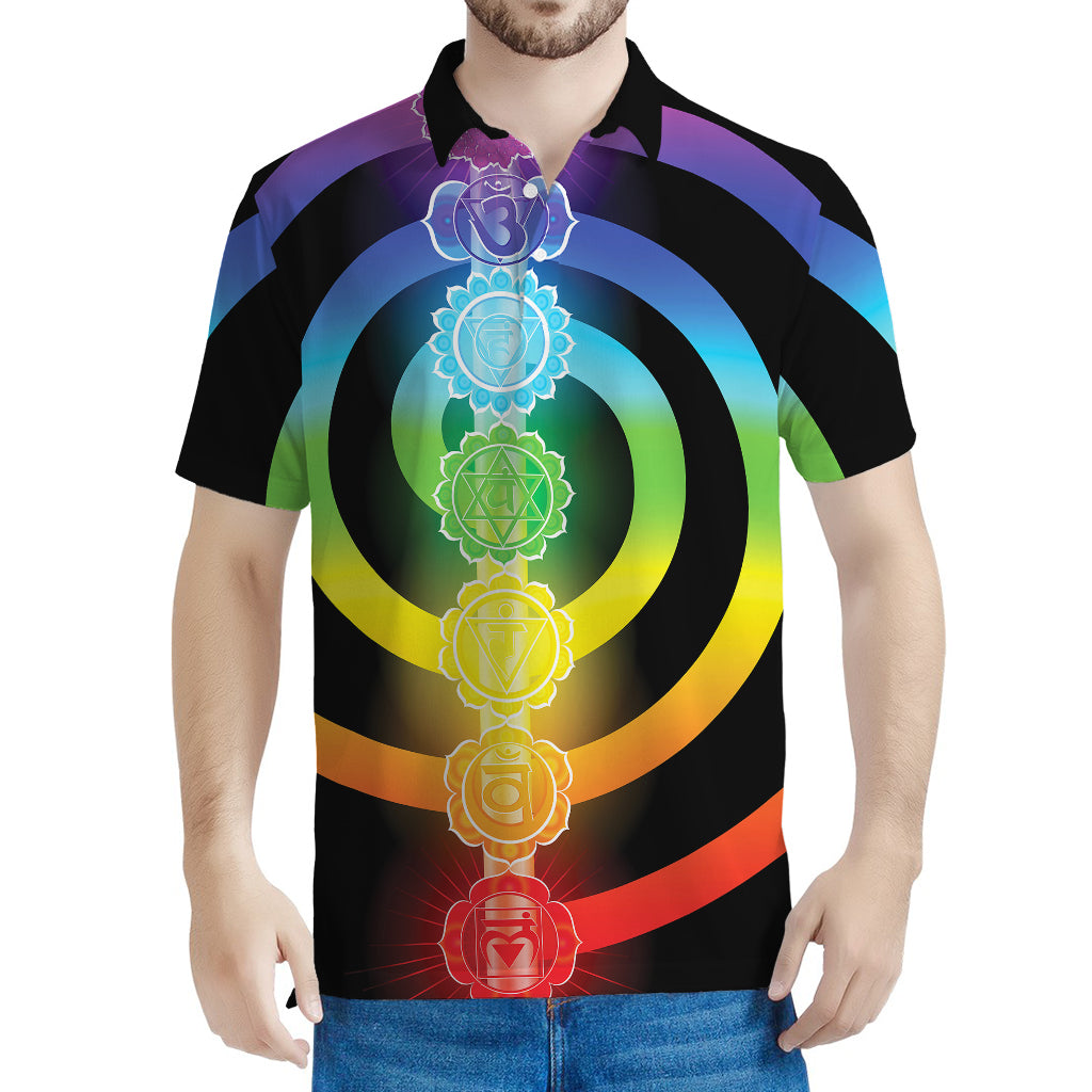 Seven Chakras Rainbow Of Life Print Men's Polo Shirt