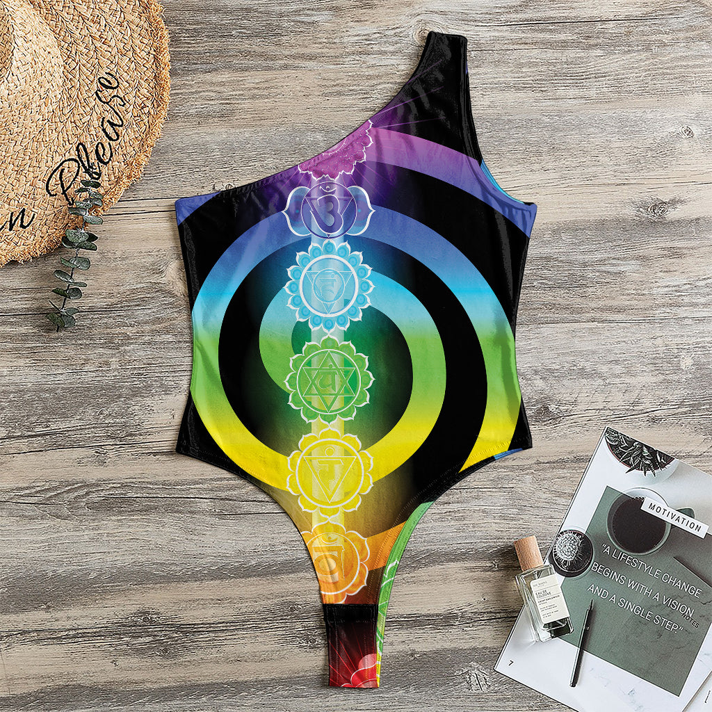Seven Chakras Rainbow Of Life Print One Shoulder Bodysuit