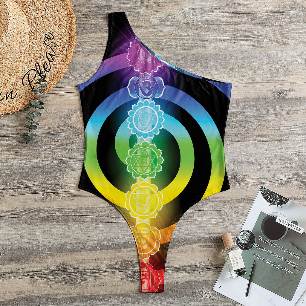 Seven Chakras Rainbow Of Life Print One Shoulder Bodysuit