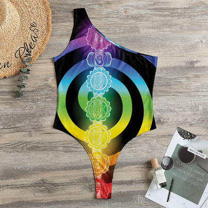 Seven Chakras Rainbow Of Life Print One Shoulder Bodysuit