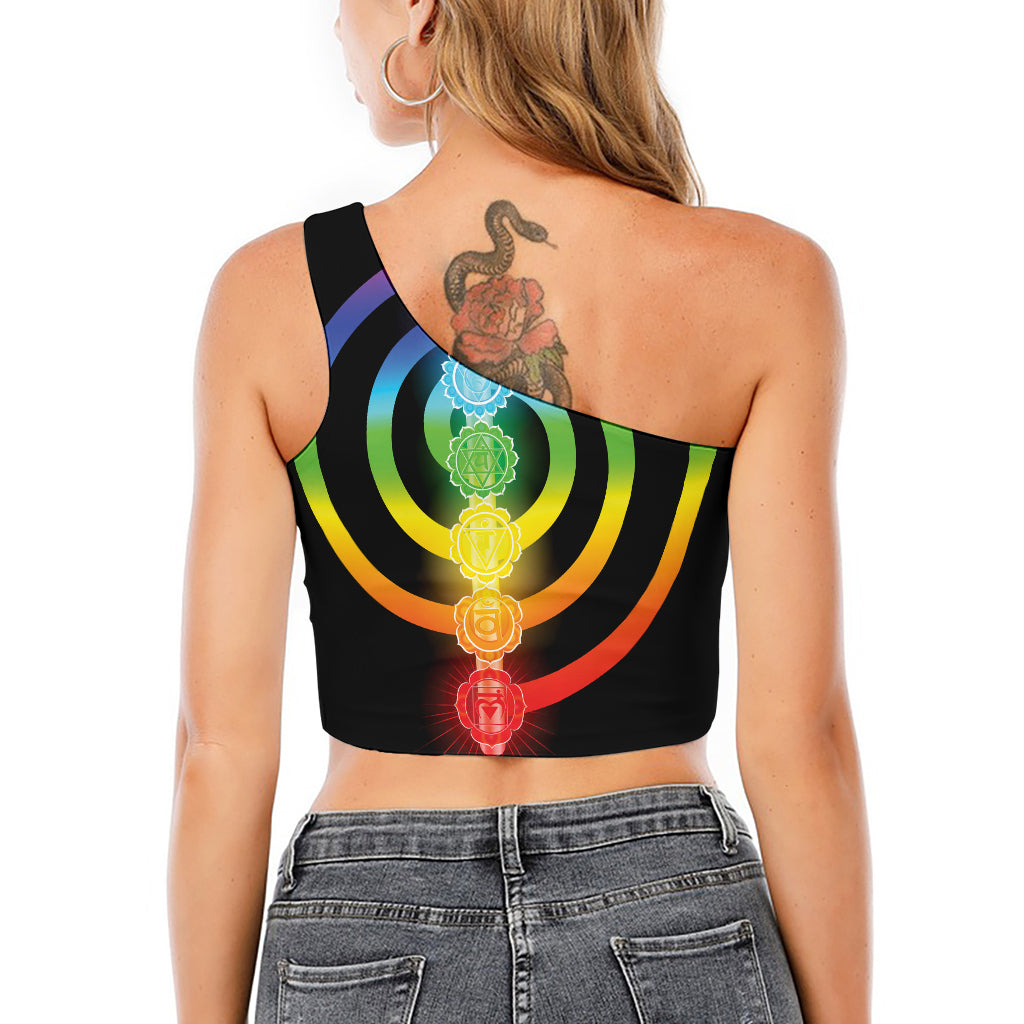 Seven Chakras Rainbow Of Life Print One Shoulder Crop Top