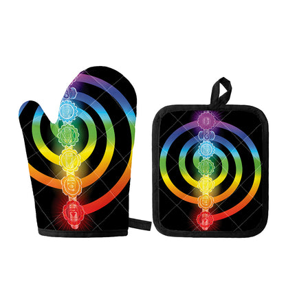 Seven Chakras Rainbow Of Life Print Oven Mitt And Pot Holder Set