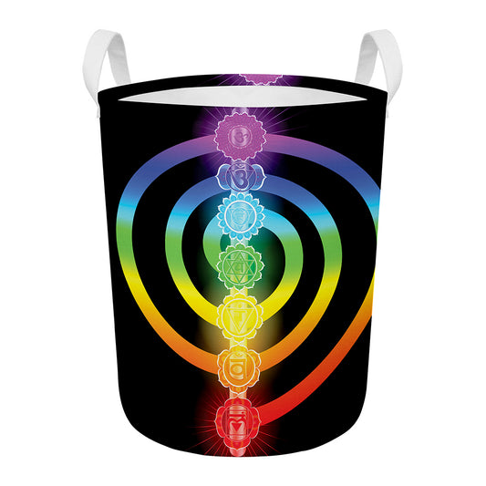 Seven Chakras Rainbow Of Life Print Round Laundry Basket