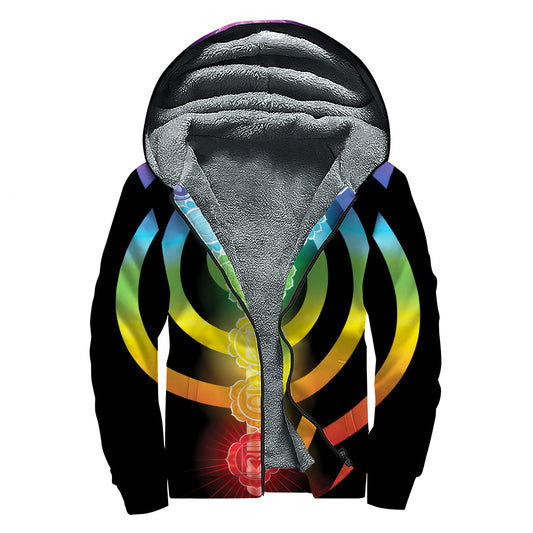 Seven Chakras Rainbow Of Life Print Sherpa Lined Zip Up Hoodie