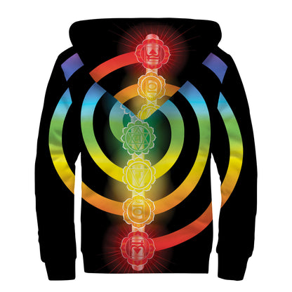 Seven Chakras Rainbow Of Life Print Sherpa Lined Zip Up Hoodie