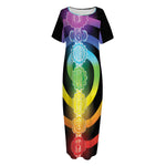 Seven Chakras Rainbow Of Life Print Short Sleeve Long Nightdress
