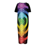 Seven Chakras Rainbow Of Life Print Short Sleeve Long Nightdress