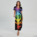 Seven Chakras Rainbow Of Life Print Short Sleeve Maxi Dress
