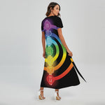 Seven Chakras Rainbow Of Life Print Short Sleeve Maxi Dress
