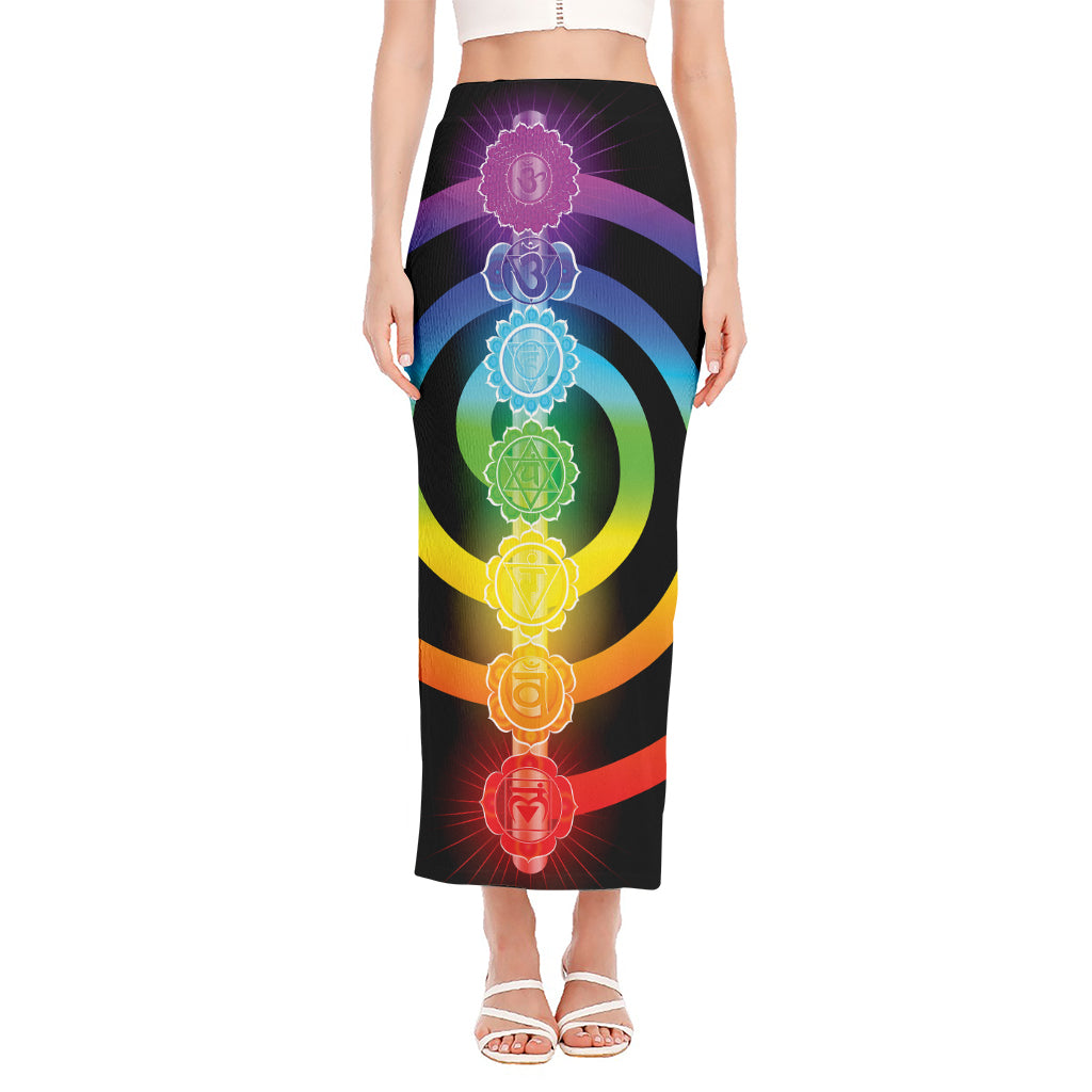 Seven Chakras Rainbow Of Life Print Side Slit Maxi Skirt