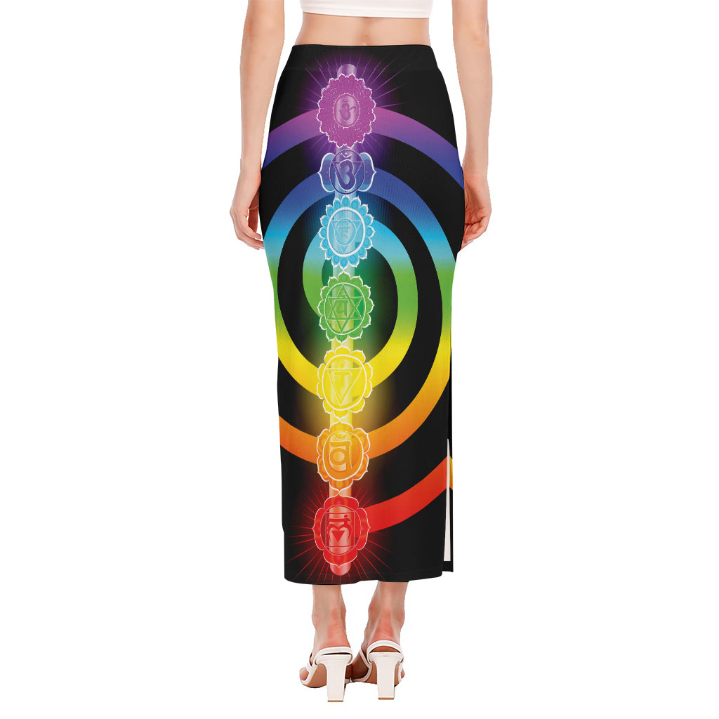 Seven Chakras Rainbow Of Life Print Side Slit Maxi Skirt