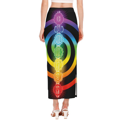 Seven Chakras Rainbow Of Life Print Side Slit Maxi Skirt