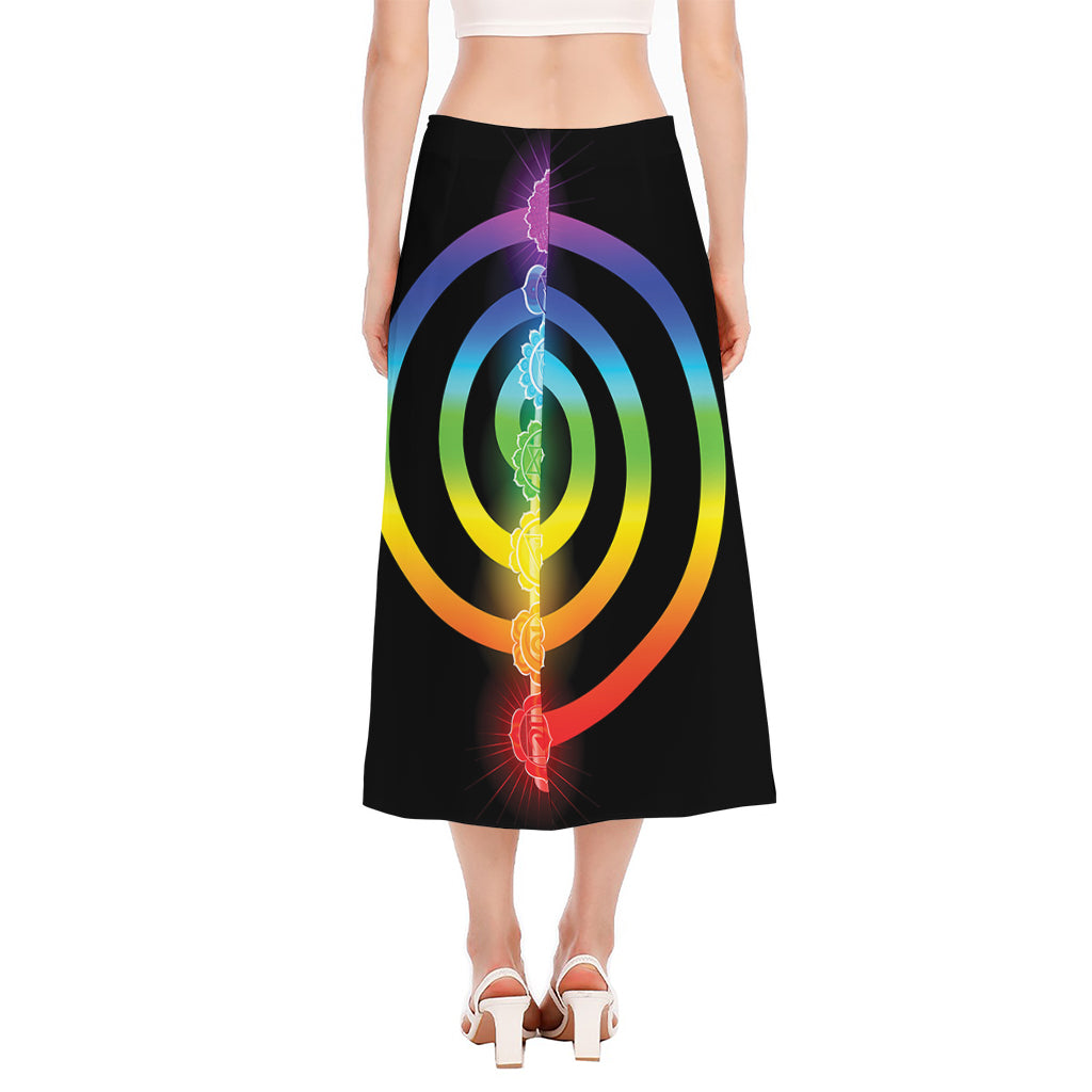 Seven Chakras Rainbow Of Life Print Side Slit Midi Skirt