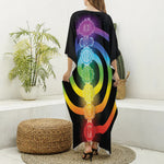 Seven Chakras Rainbow Of Life Print Silk V-Neck Kaftan Dress