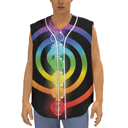 Seven Chakras Rainbow Of Life Print Sleeveless Baseball Jersey