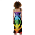 Seven Chakras Rainbow Of Life Print Slim Fit Midi Cami Dress
