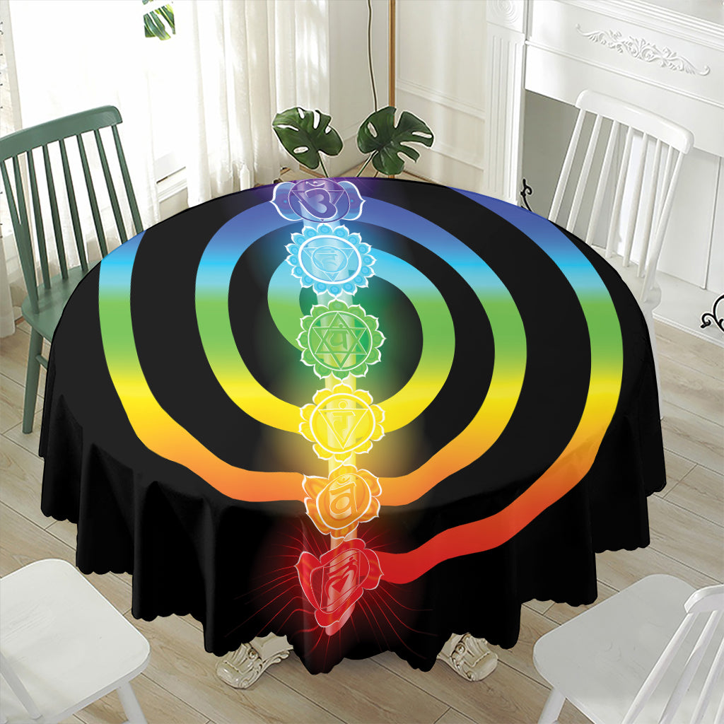 Seven Chakras Rainbow Of Life Print Waterproof Round Tablecloth