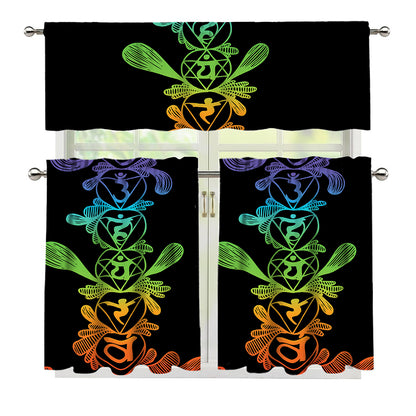 Seven Spiritual Chakras Print 3 Piece Kitchen Curtains