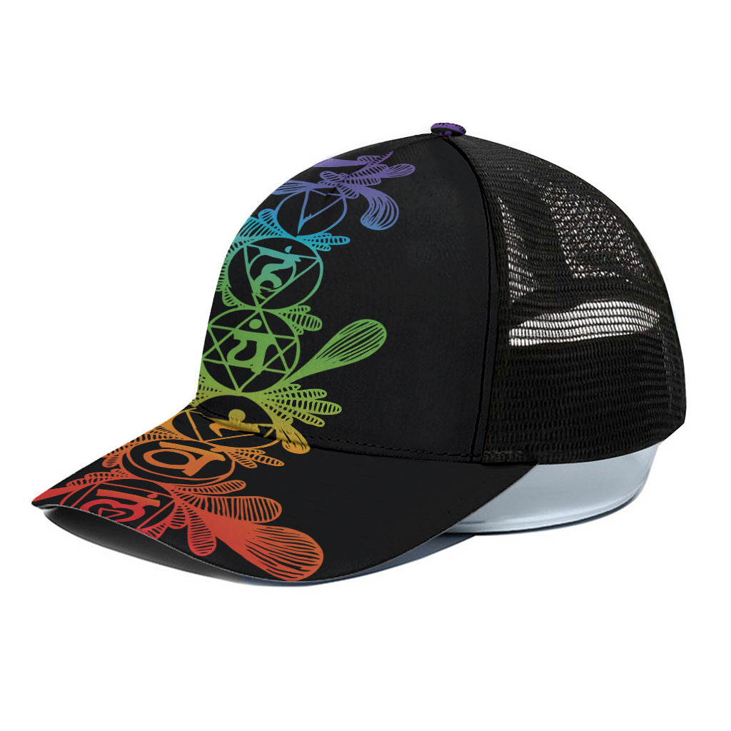 Seven Spiritual Chakras Print Black Mesh Trucker Cap