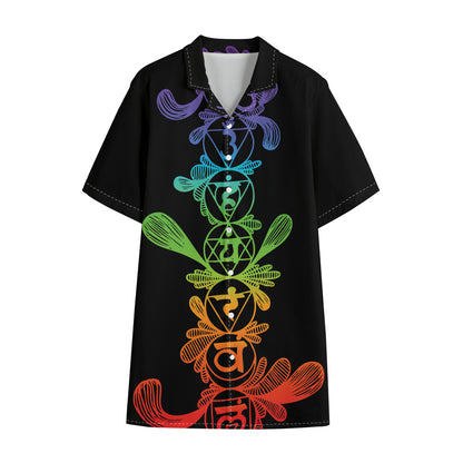 Seven Spiritual Chakras Print Cotton Hawaiian Shirt