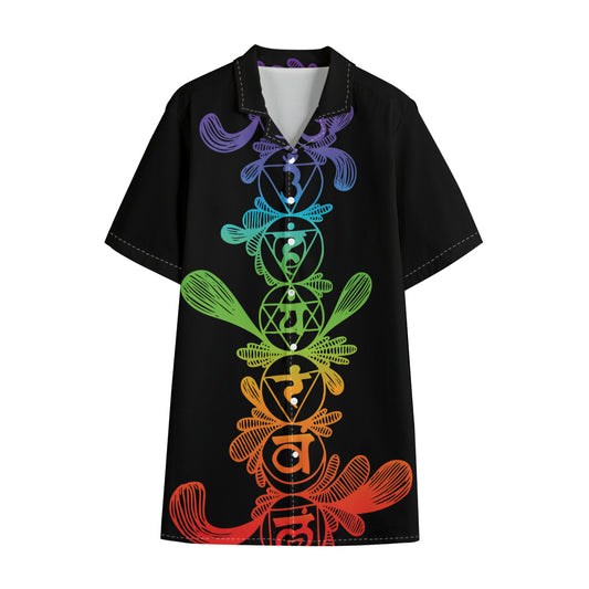 Seven Spiritual Chakras Print Cotton Hawaiian Shirt